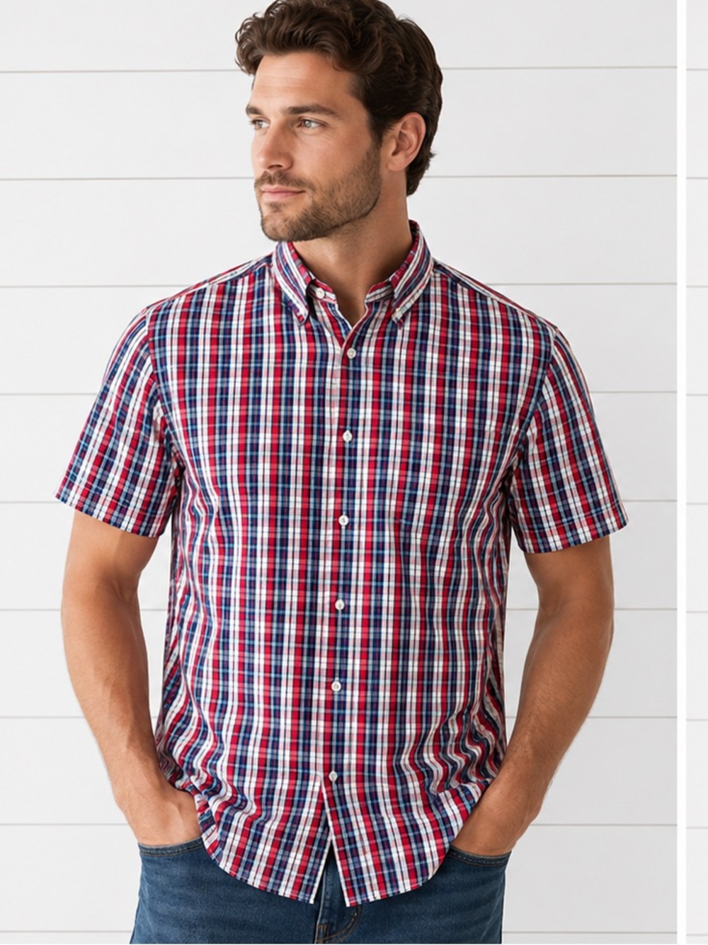 Tommy Hilfiger Men's Short-Sleeve Plaid Button-Down Shirt - XL